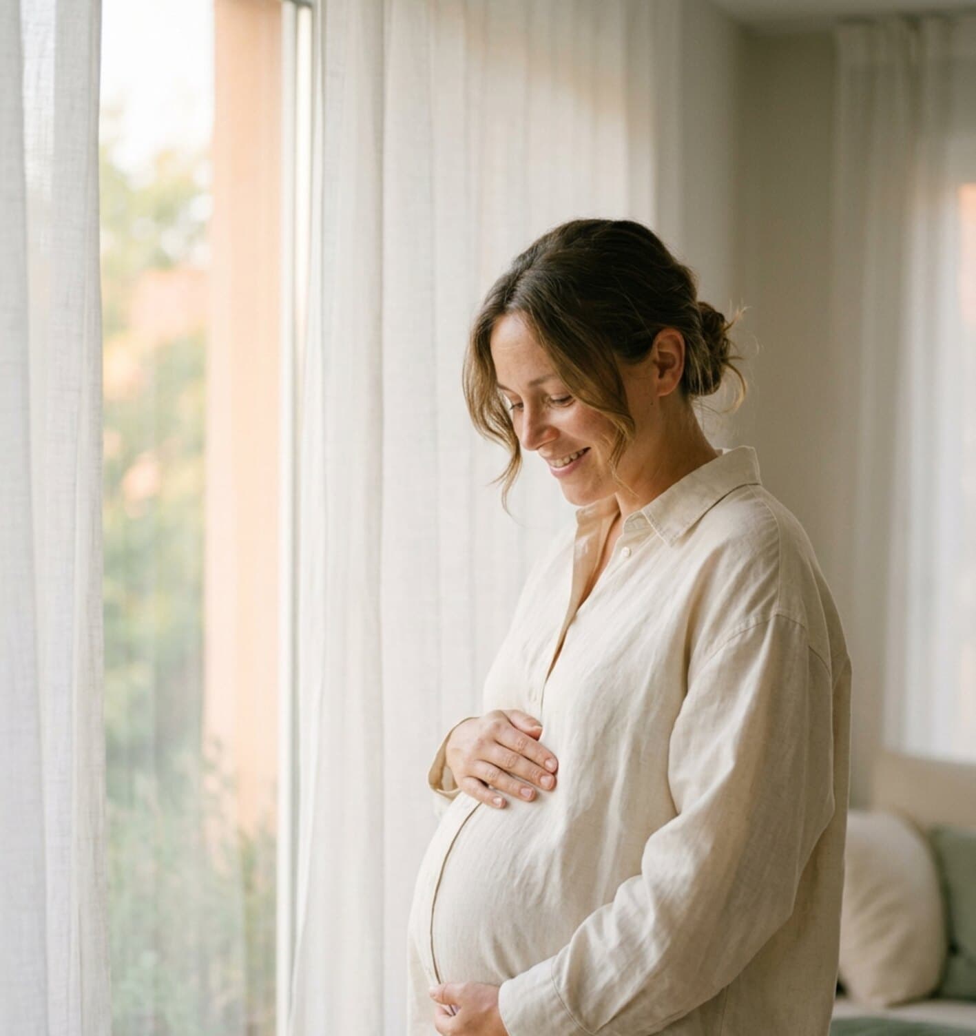 Une mère tient son bébé endormi contre elle, lumière douce